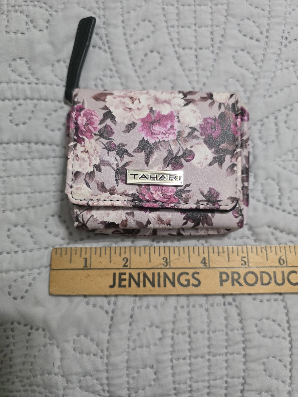 Tahari Floral Tri Fold Wallet Pink Purple